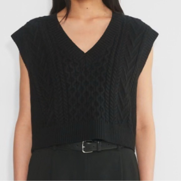 Babaton Sweaters - Aritzia Babaton Emporia Merino Wool V-Neck Sweater Vest Black Small Cable Knit